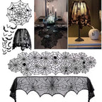 Halloween Black Lace Spider Web Tablecloth & Table Runner Set