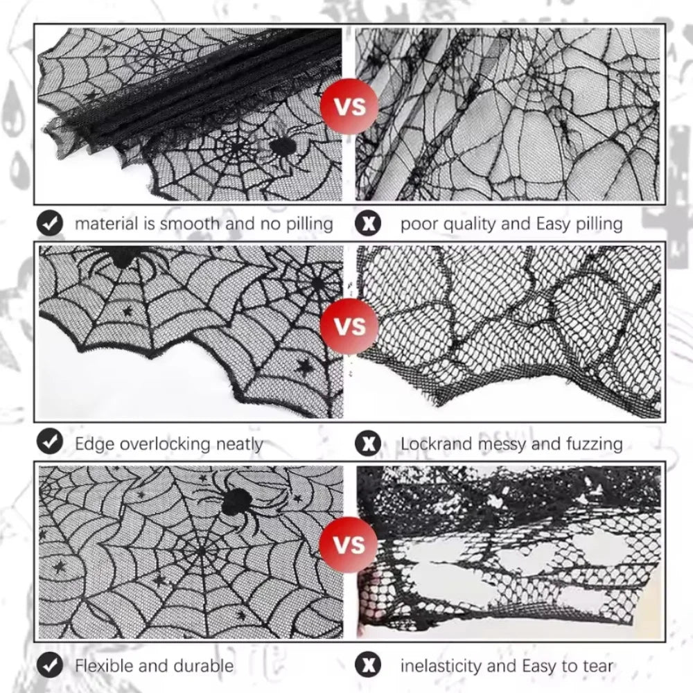 Halloween Black Lace Spider Web Tablecloth & Table Runner Set