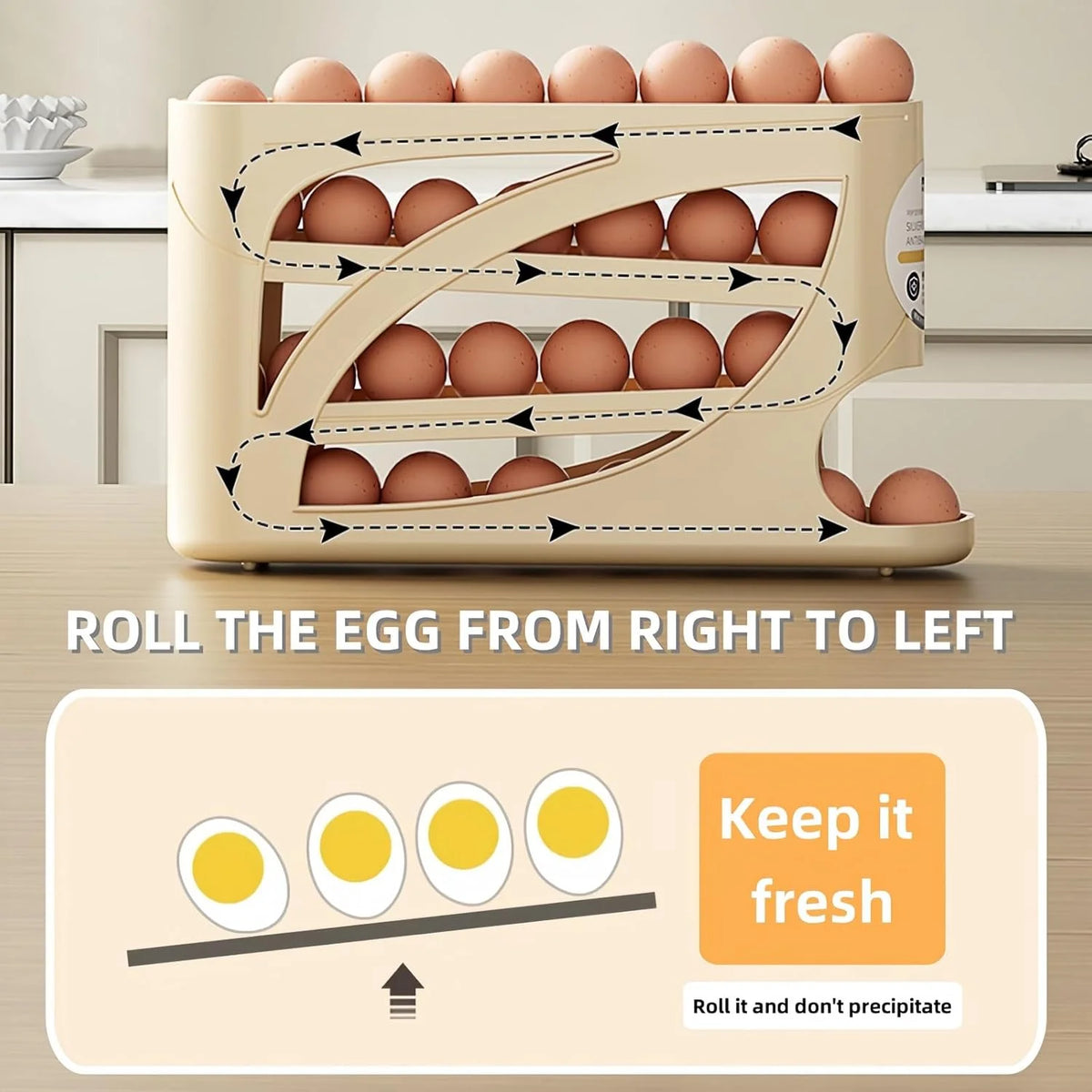 4-Tier Sliding Egg Dispenser | Auto-Rolling Holder for Fridge, Freezer & Countertop