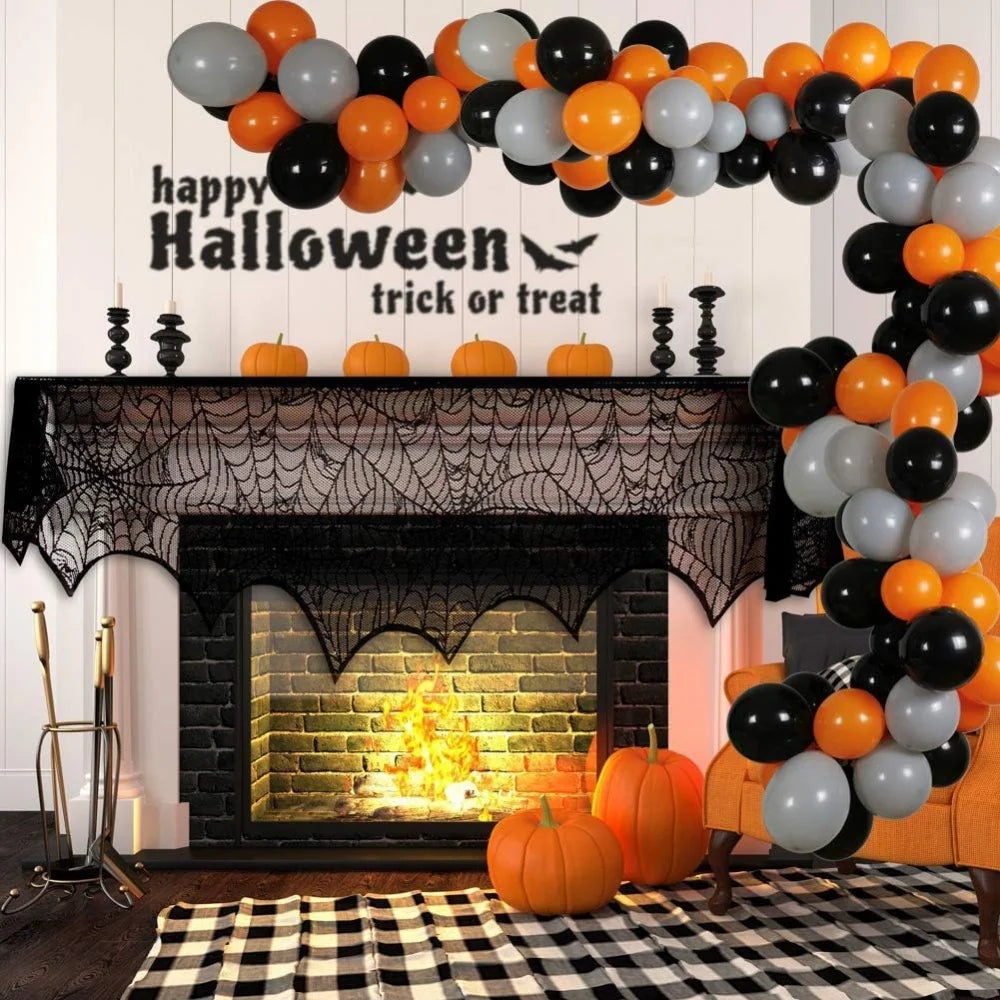 Halloween Black Lace Spider Web Tablecloth & Table Runner Set