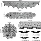 Halloween Black Lace Spider Web Tablecloth & Table Runner Set