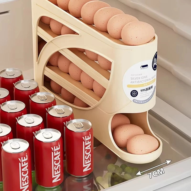 4-Tier Sliding Egg Dispenser | Auto-Rolling Holder for Fridge, Freezer & Countertop
