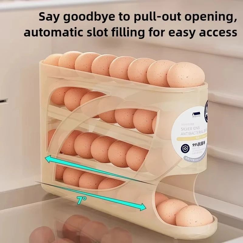 4-Tier Sliding Egg Dispenser | Auto-Rolling Holder for Fridge, Freezer & Countertop