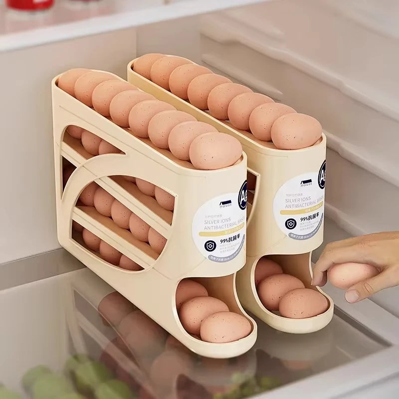 4-Tier Sliding Egg Dispenser | Auto-Rolling Holder for Fridge, Freezer & Countertop