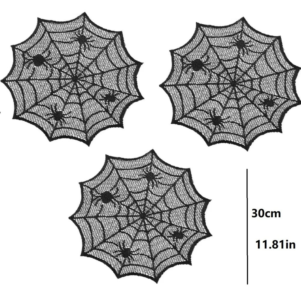 Halloween Black Lace Spider Web Tablecloth & Table Runner Set