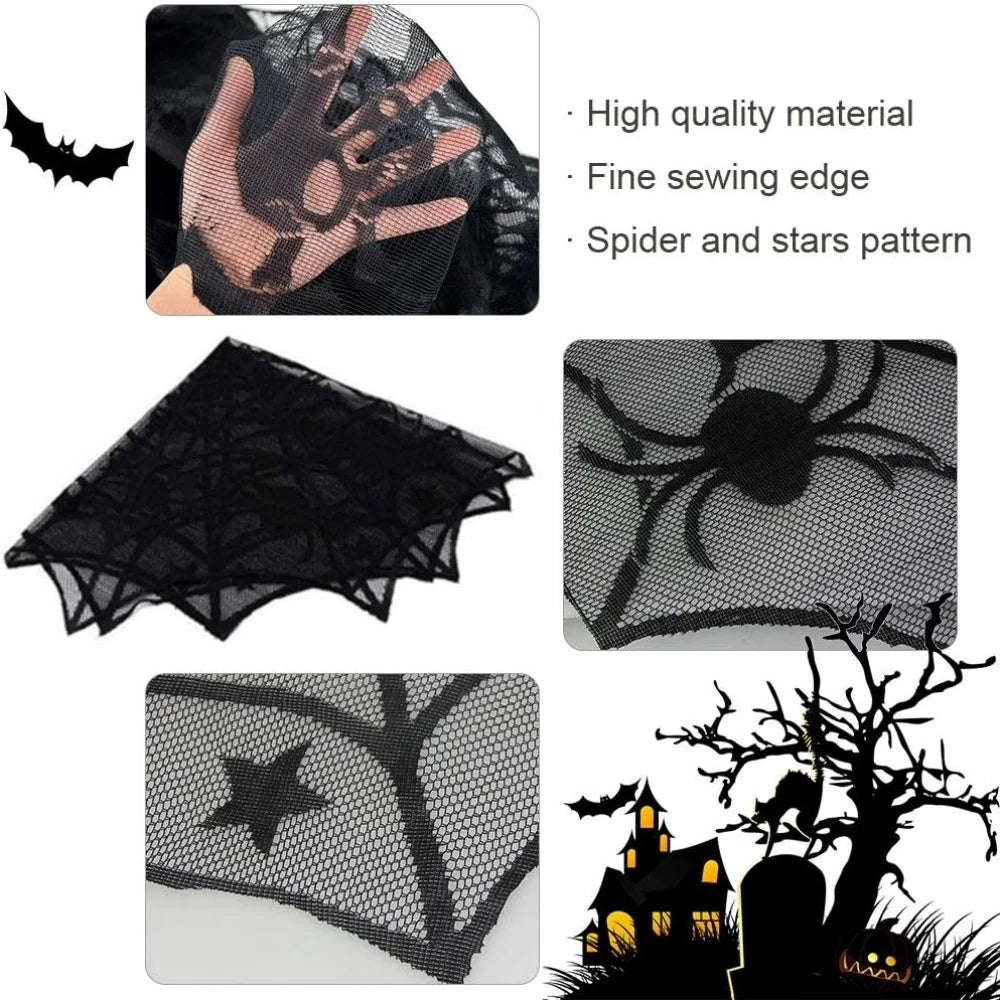 Halloween Black Lace Spider Web Tablecloth & Table Runner Set