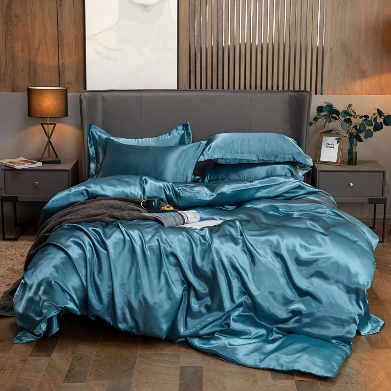 Luxury Satin Bedding Set – Viscose Duvet Cover with Pillowcases & Sheet