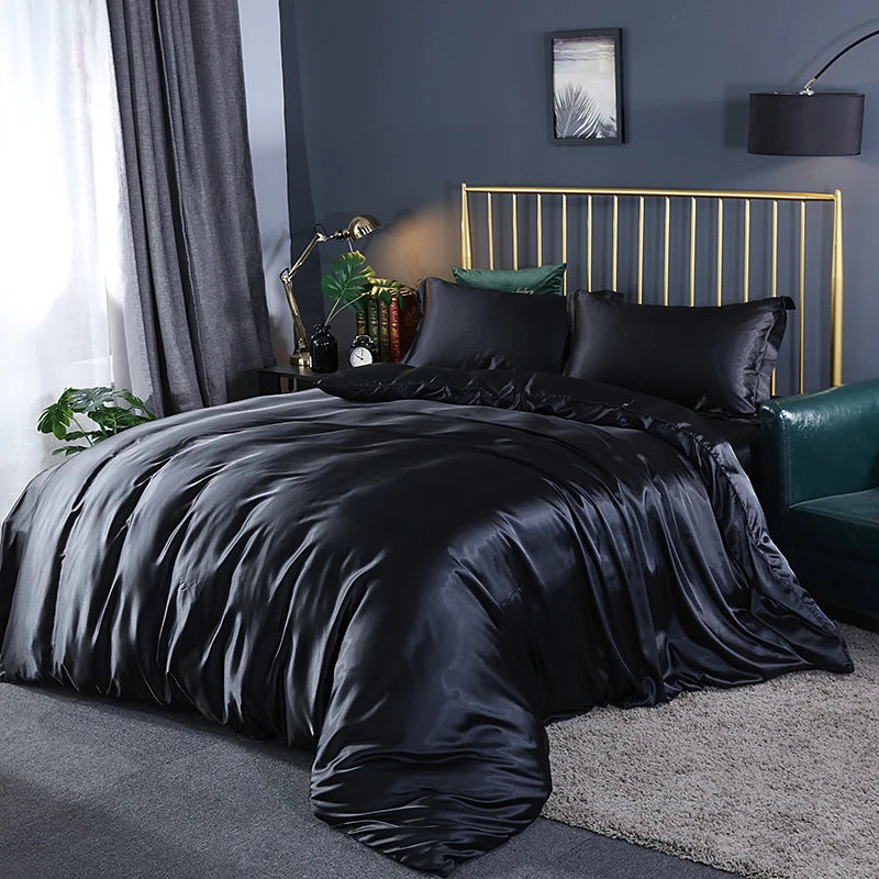 Luxury Satin Bedding Set – Viscose Duvet Cover with Pillowcases & Sheet