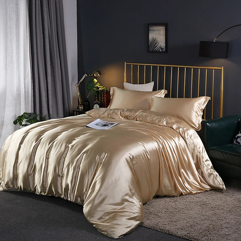 Luxury Satin Bedding Set – Viscose Duvet Cover with Pillowcases & Sheet