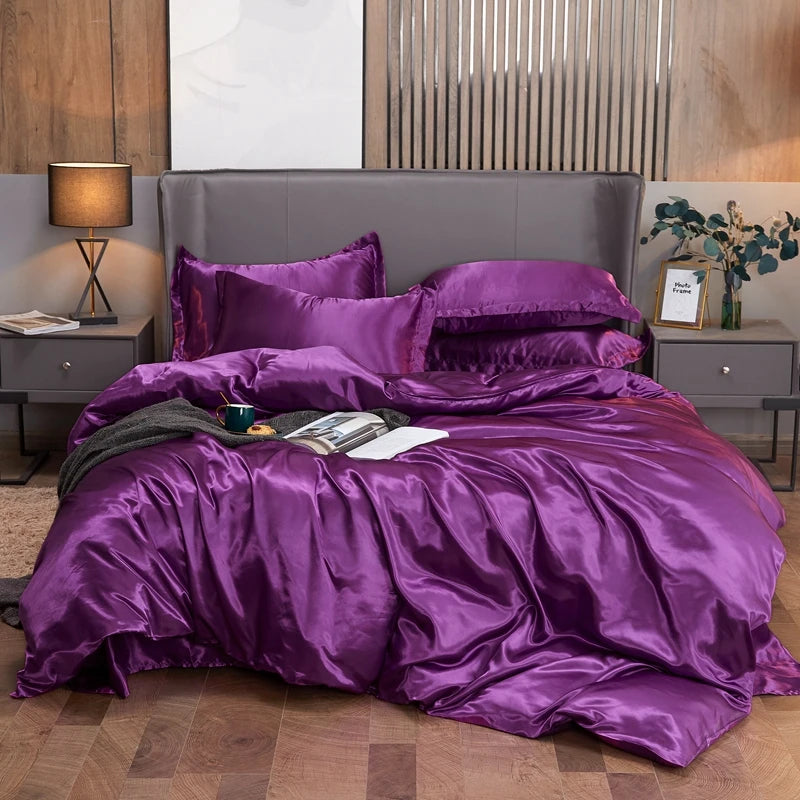 Luxury Satin Bedding Set – Viscose Duvet Cover with Pillowcases & Sheet