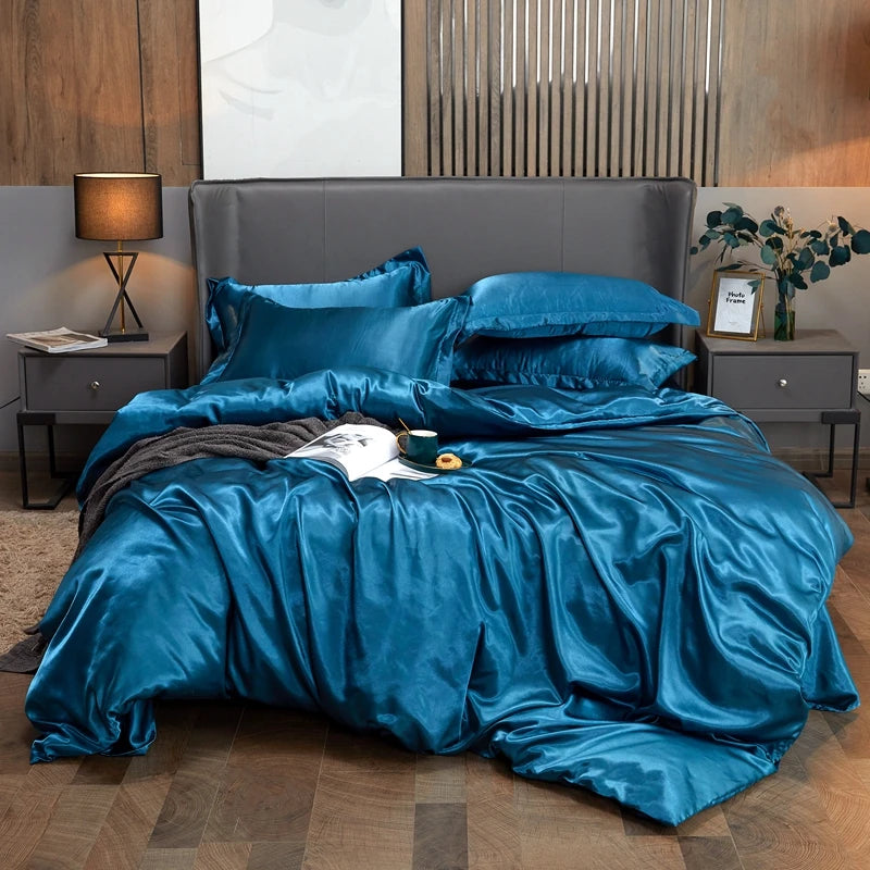 Luxury Satin Bedding Set – Viscose Duvet Cover with Pillowcases & Sheet