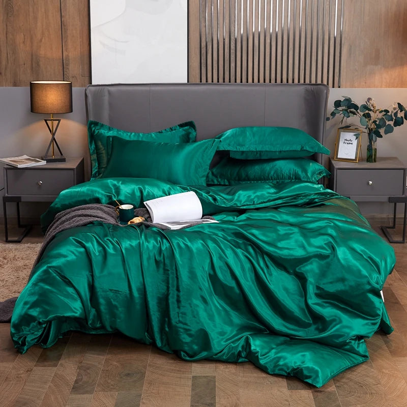 Luxury Satin Bedding Set – Viscose Duvet Cover with Pillowcases & Sheet