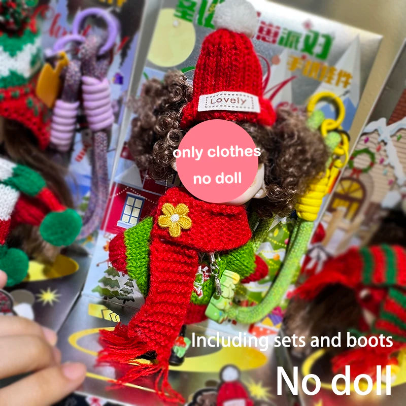 Christmas Mini Doll Pendant – Handmade Crochet Sweater & Scarf Set