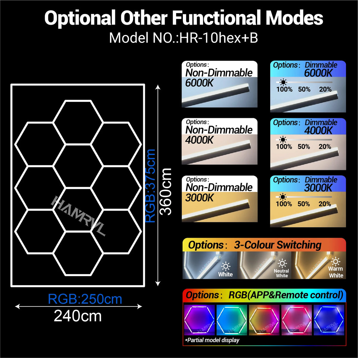 Dimmable Hexagon LED Ceiling Lights – RGB & Multi-Color, Garage/Gym/Gaming