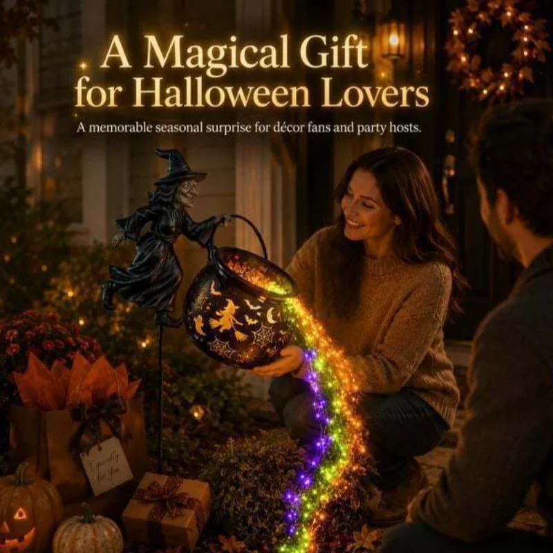 Archie Knows Spooky: Witch Cauldron Garden Stake Lights with LED Flow
