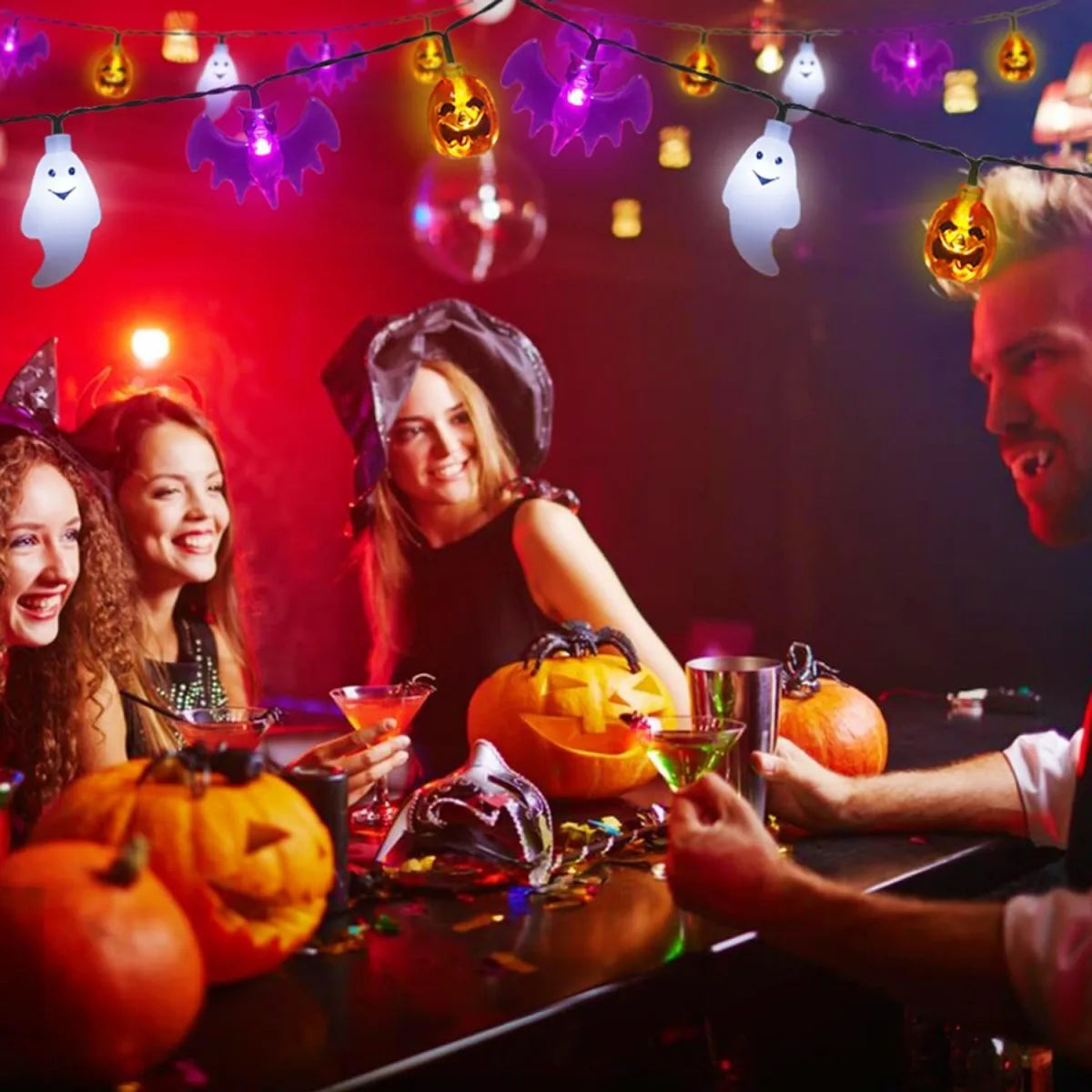 Halloween Solar String Lights — Bat, Pumpkin & Ghost LED Decor