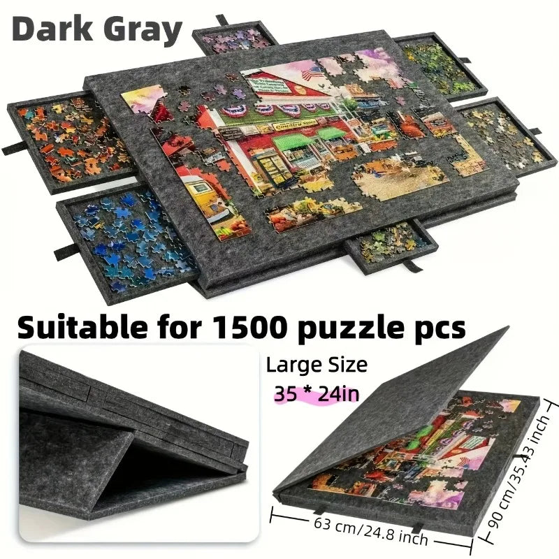 6-in-1 Portable Puzzle Table – 1500 Piece Felt Board with Stand, Lid & 6 Sorting Drawers