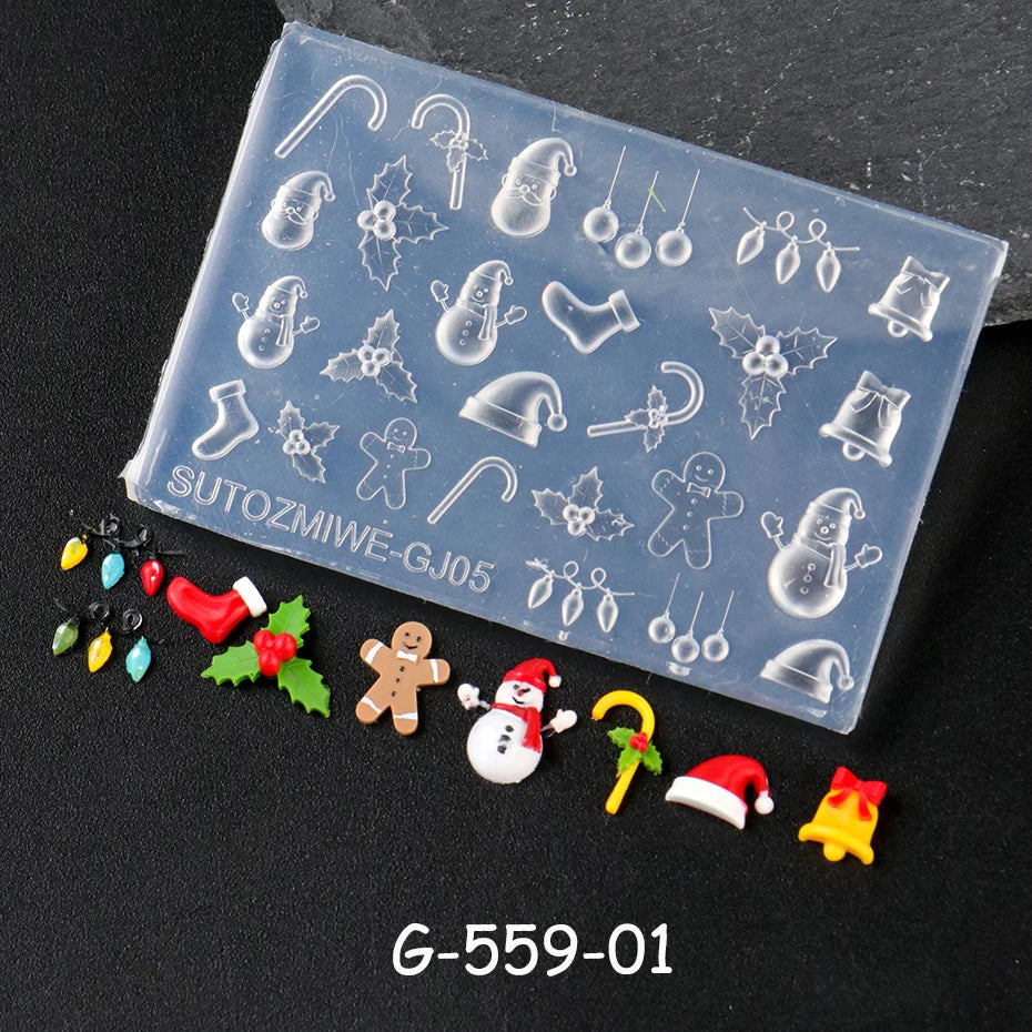 Christmas Silicone Nail Art Mold – 3D DIY Resin Nail Charms Template