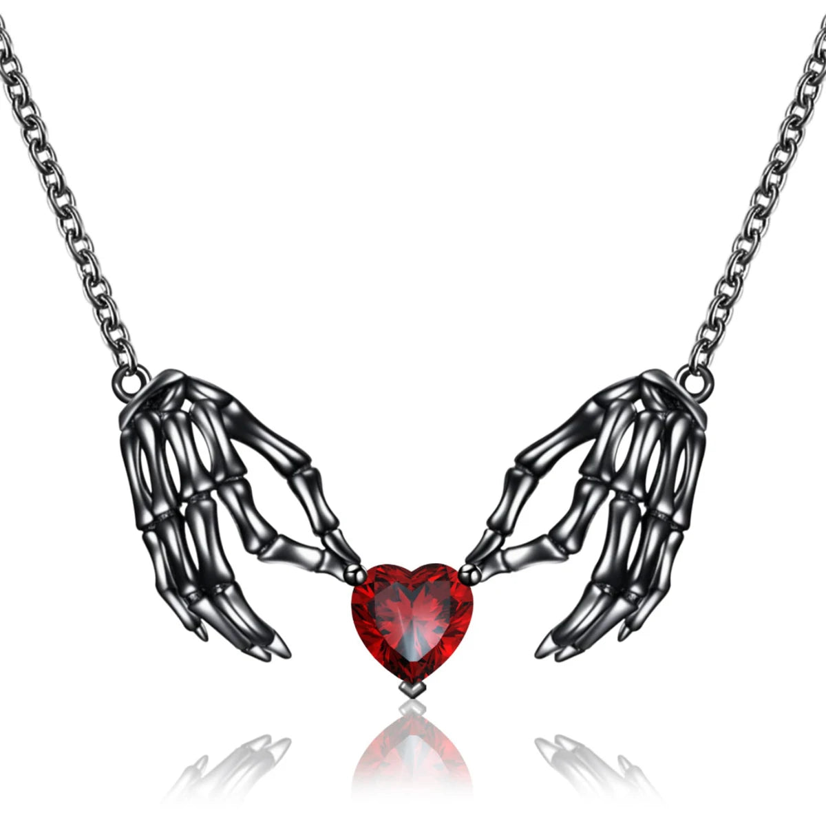 Gothic Punk Bat Wings & Heart Resin Pendant Necklace — Dark Fantasy Rhinestone Jewellery for Women
