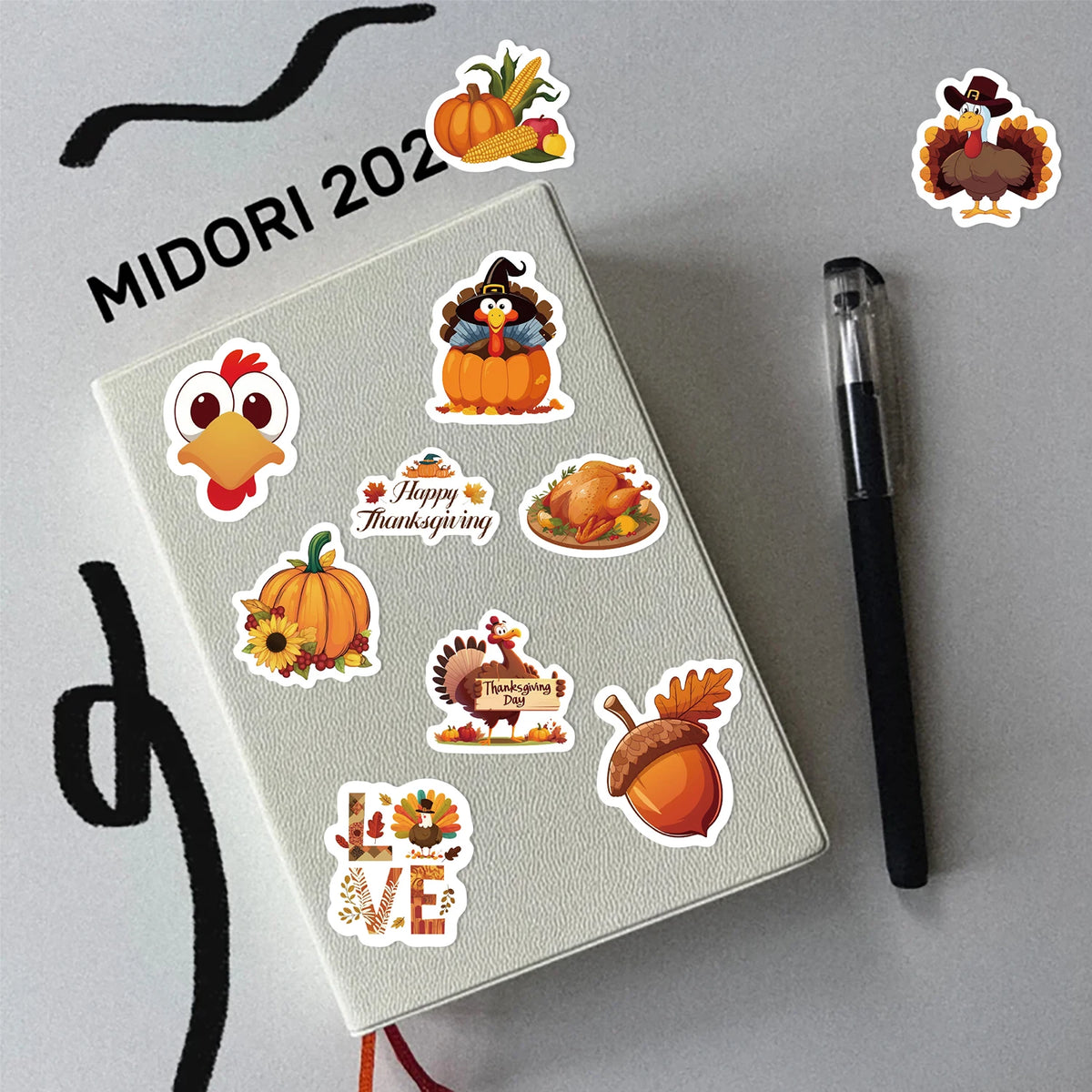 500-Piece Thanksgiving Sticker Roll – Turkey, Pumpkin & Fall Harvest