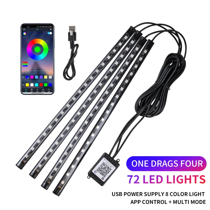 RGB Car Interior Ambient Foot Strip Lights – App & Remote Control LED Kit