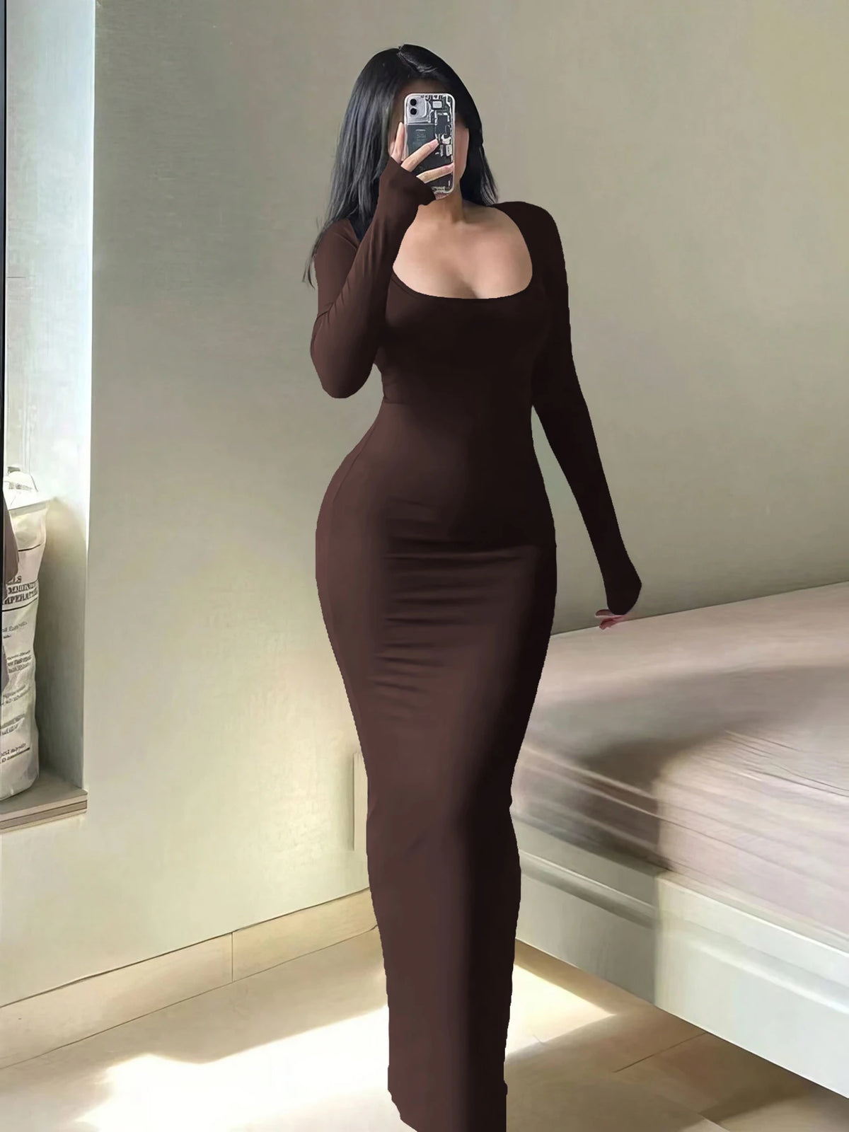 Women's Long-Sleeve Bodycon Maxi Dress