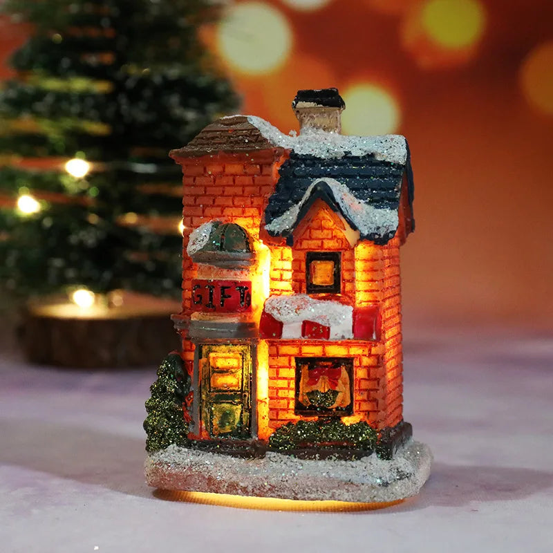 LED Christmas Village House Miniature – Glowing Resin Holiday Decoration