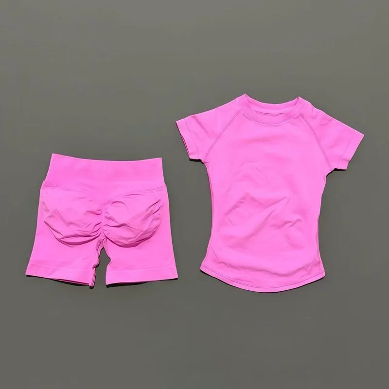 Histello 2-Piece Seamless Yoga Set – Short Sleeve & Shorts