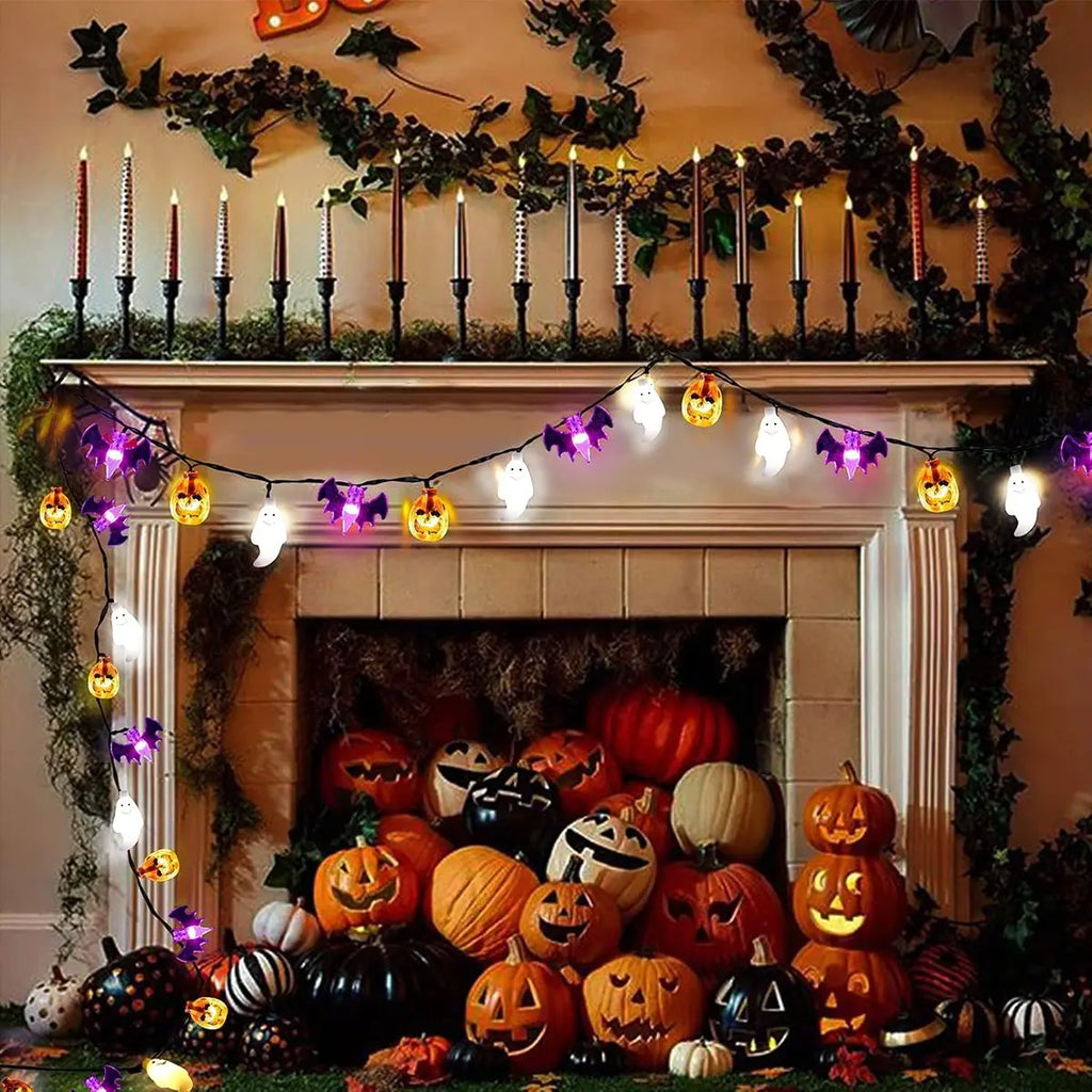 Halloween Solar String Lights — Bat, Pumpkin & Ghost LED Decor