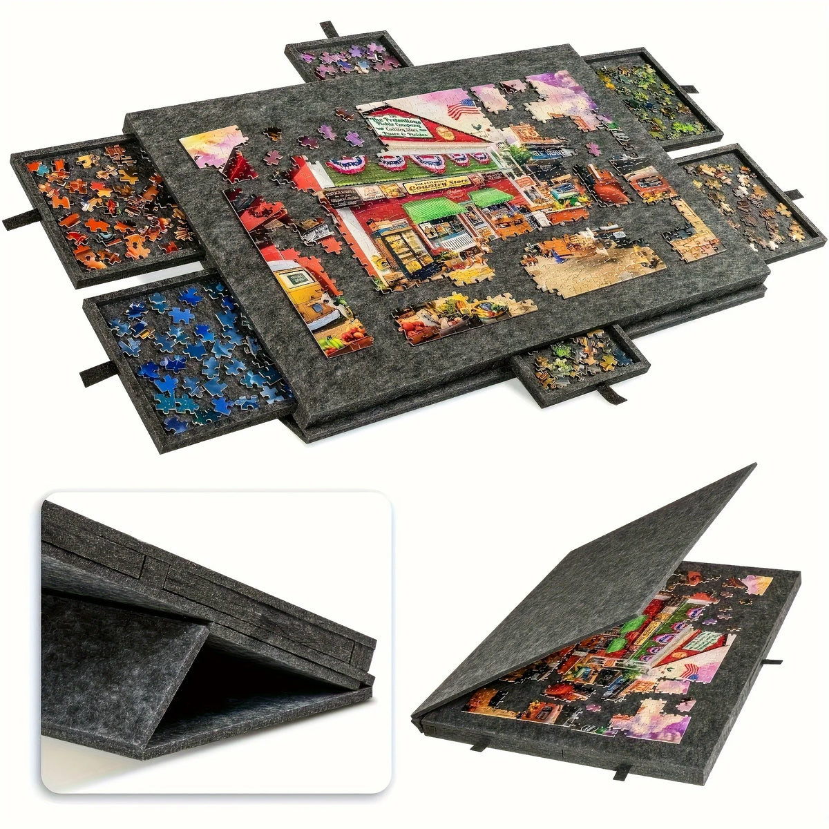 6-in-1 Portable Puzzle Table – 1500 Piece Felt Board with Stand, Lid & 6 Sorting Drawers