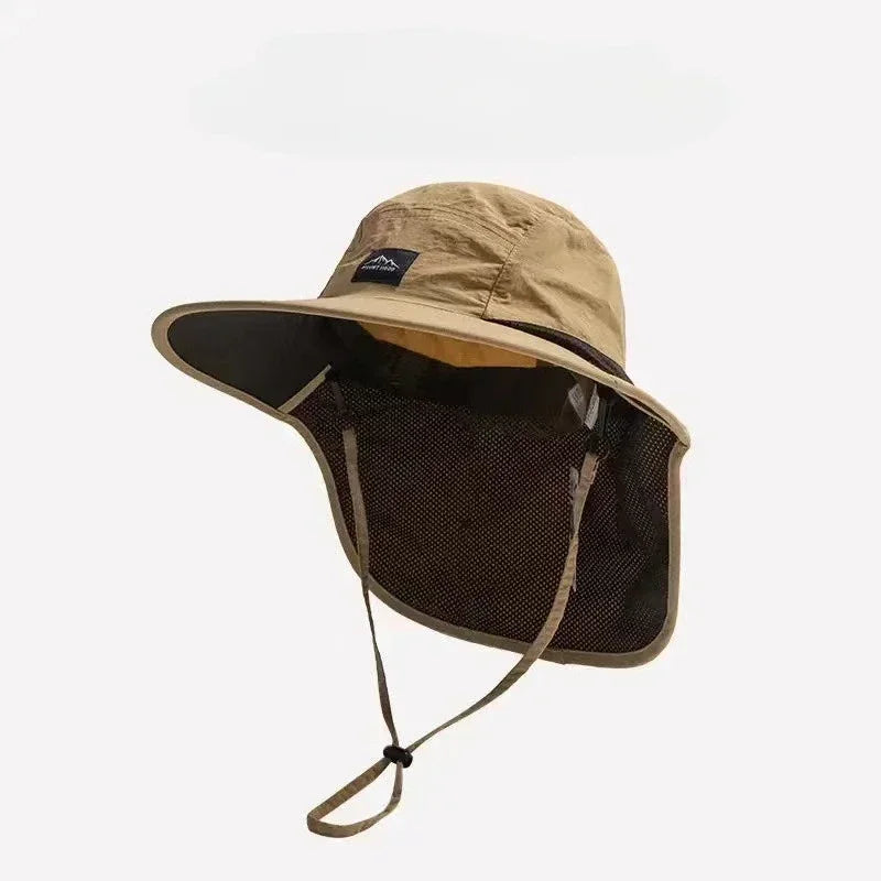 Wide Brim Bucket Hat with Neck Flap – Unisex Sun Protection Cap