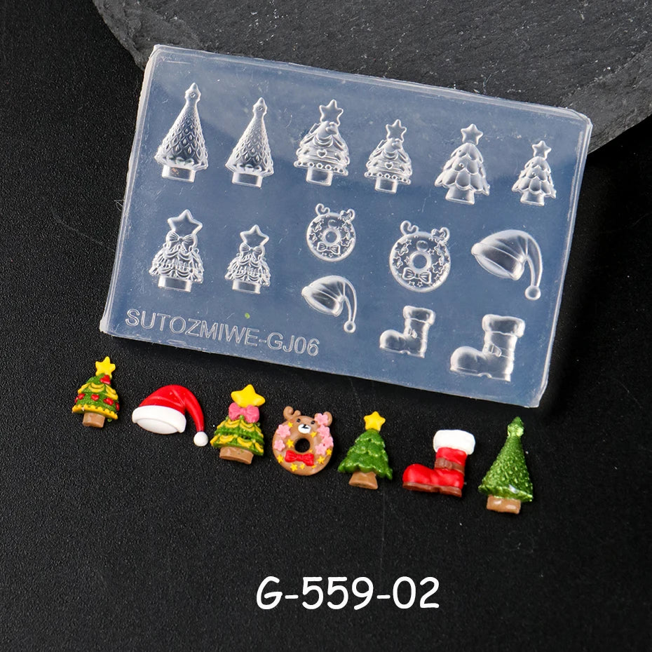 Christmas Silicone Nail Art Mold – 3D DIY Resin Nail Charms Template