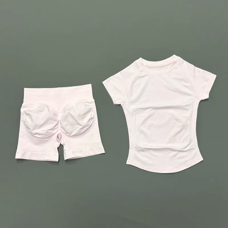 Histello 2-Piece Seamless Yoga Set – Short Sleeve & Shorts