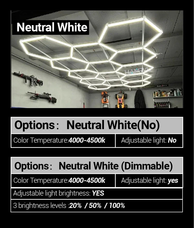 Dimmable Hexagon LED Ceiling Lights – RGB & Multi-Color, Garage/Gym/Gaming
