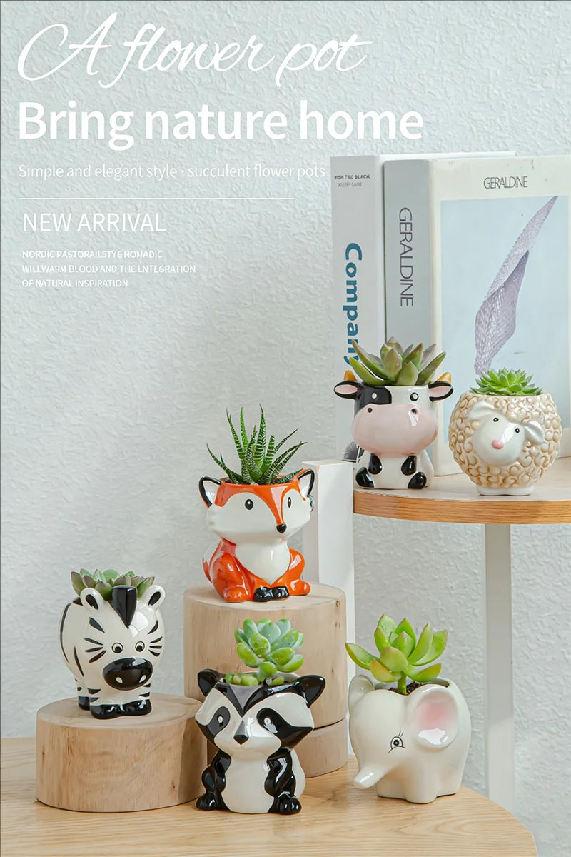 Cute Animal Ceramic Succulent Planter – Balcony & Desktop Home Decor