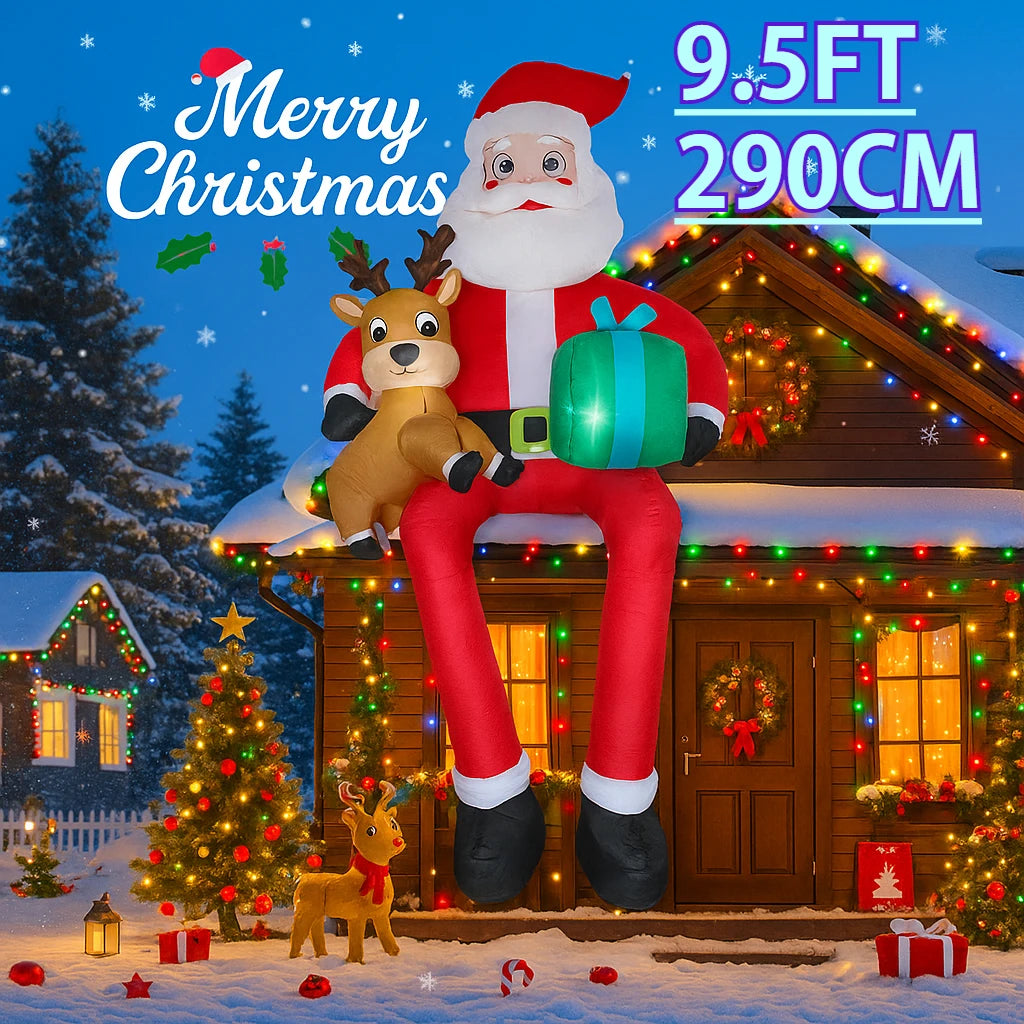 9.5FT Inflatable Christmas Santa Claus with LED Lights – Outdoor Yard Decoration