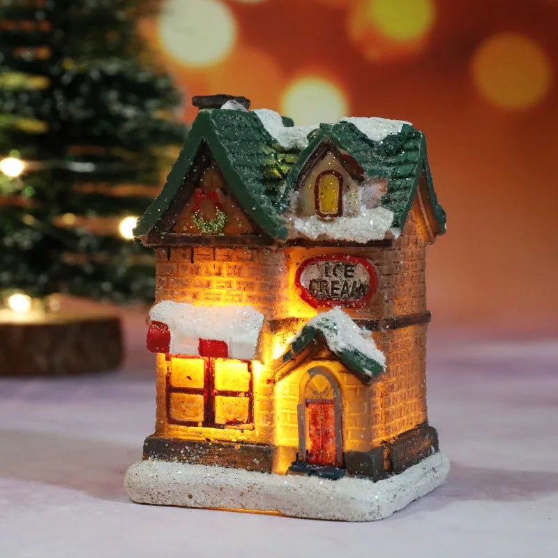 LED Christmas Village House Miniature – Glowing Resin Holiday Decoration