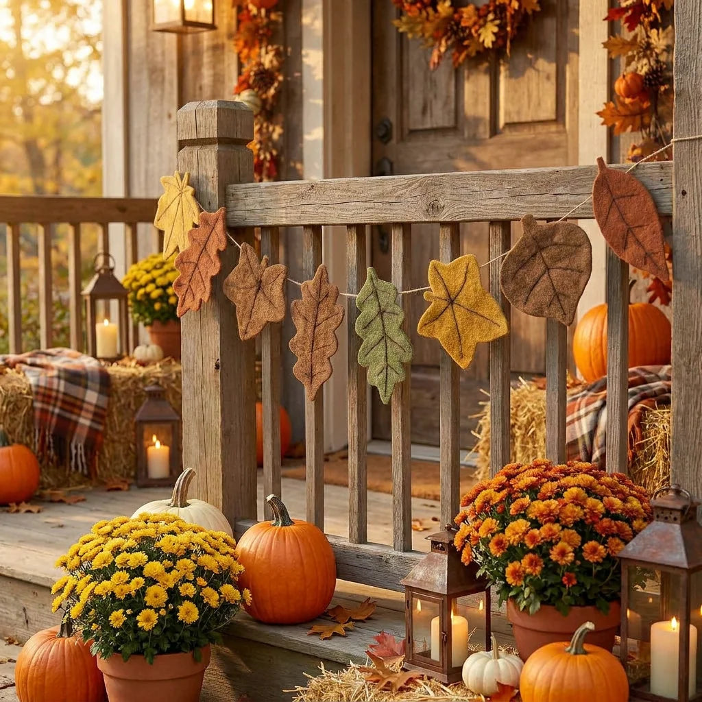 Thanksgiving Maple Leaf Felt Banner – Fall Harvest & Halloween Décor