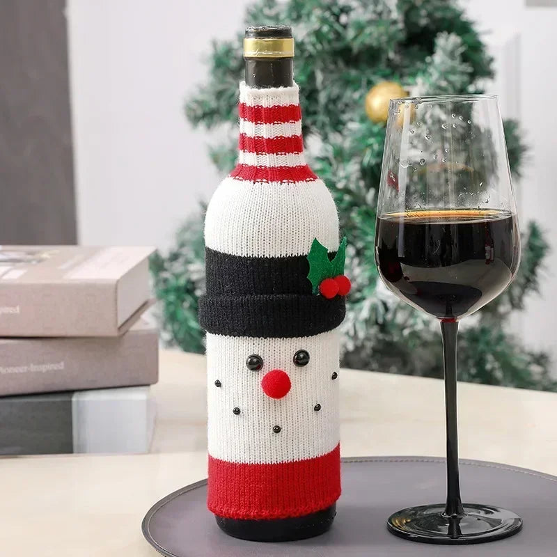 Christmas Wine Bottle Cover – Santa, Snowman & Elk Woven Bottle Bags