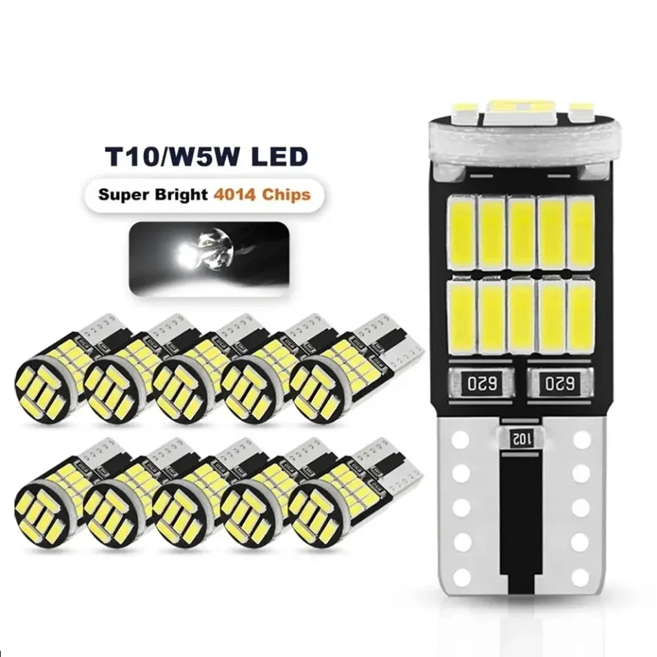 T10 W5W CANBUS LED Bulbs – 6000K White Interior & License Plate Lights (10-Pack)