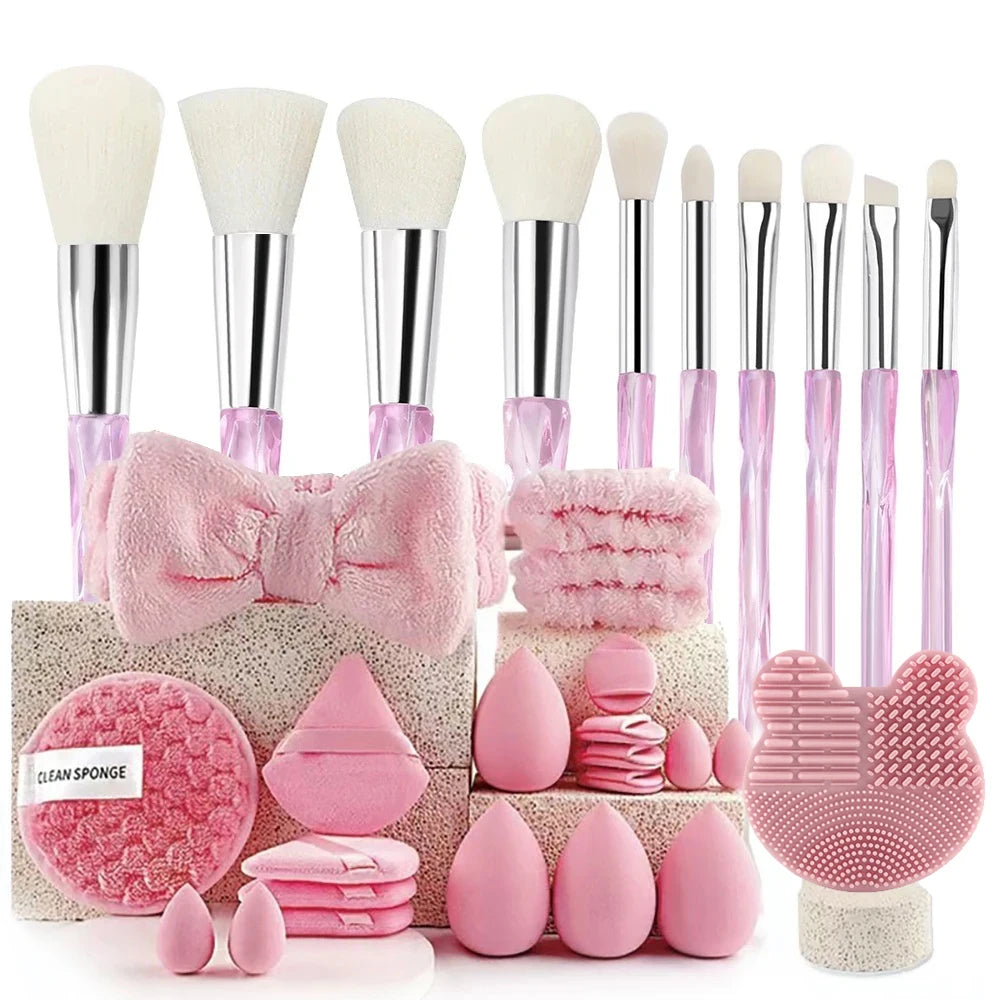 Makeup Brush & Beauty Sponge Set – Multiple Sizes & Colors