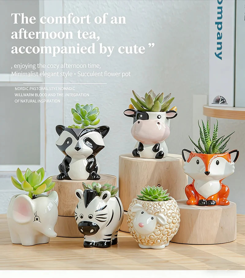 Cute Animal Ceramic Succulent Planter – Balcony & Desktop Home Decor