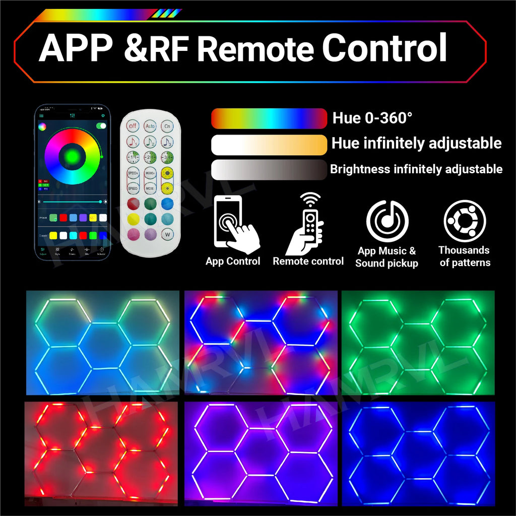 Dimmable Hexagon LED Ceiling Lights – RGB & Multi-Color, Garage/Gym/Gaming