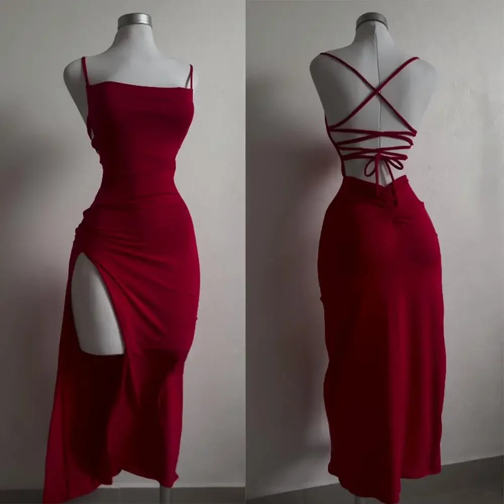 Women's Halter Strap Bodycon Midi Dress