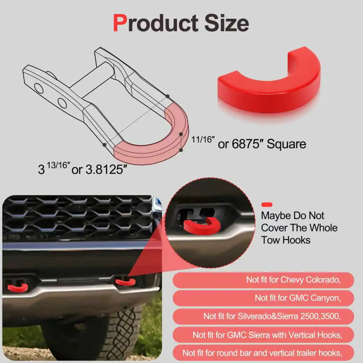 Tow Hitch Covers for Chevy Silverado 1500 & GMC Sierra 1500 – Silicone Tow Hook Accessories (Green or Red)