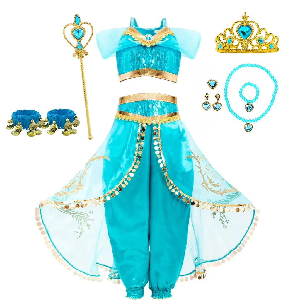Jasmine Princess Costume Dress — Aladdin Magic Lamp Girls Cosplay Outfit
