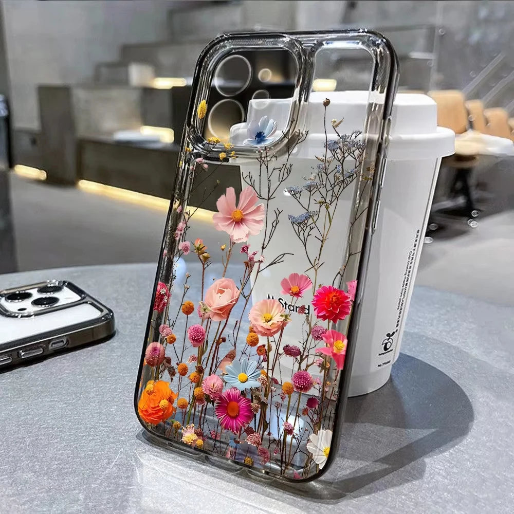 Flower Phone Case For iPhone 17 16 18 13 11 14 12 15 Pro Max Air 16e 7 Plus SE Shockproof Transparent Cover Silicone