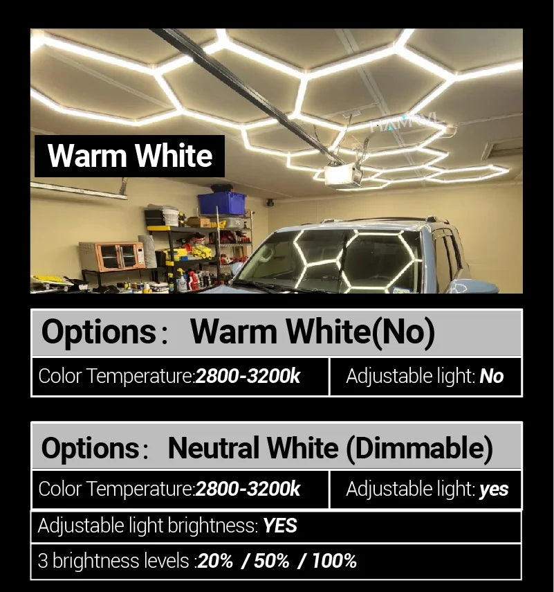 Dimmable Hexagon LED Ceiling Lights – RGB & Multi-Color, Garage/Gym/Gaming