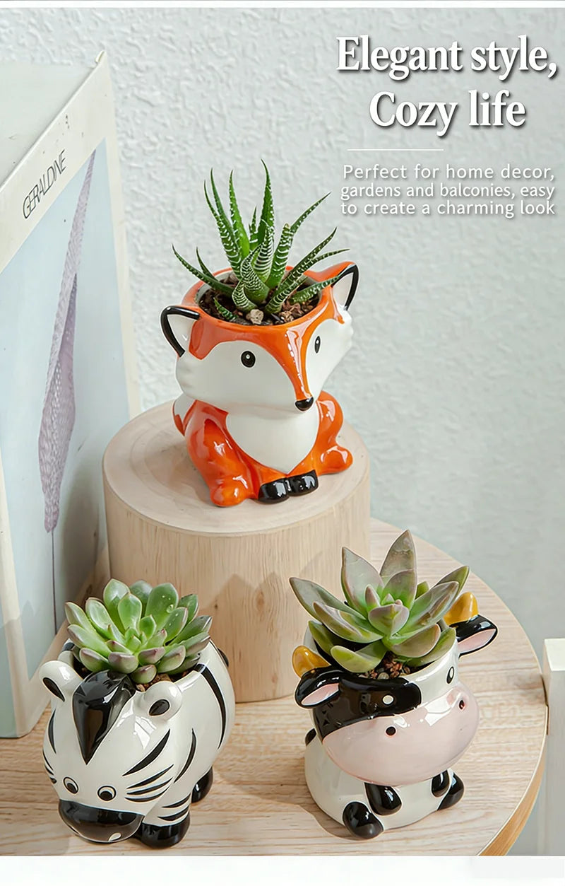 Cute Animal Ceramic Succulent Planter – Balcony & Desktop Home Decor