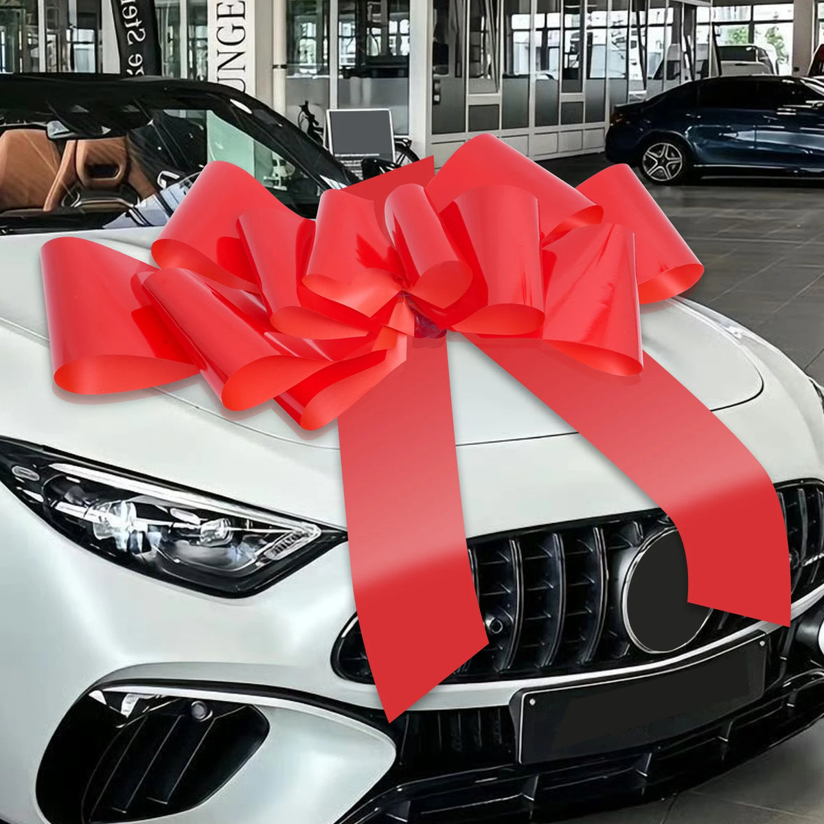 Giant Red Car Bow – 30" Gloss Pull Bow for Cars, Christmas Trees & Party Decor